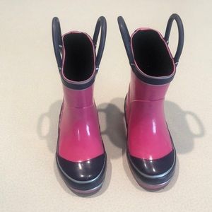 Size 5 pink with blue & silver accent rain boots